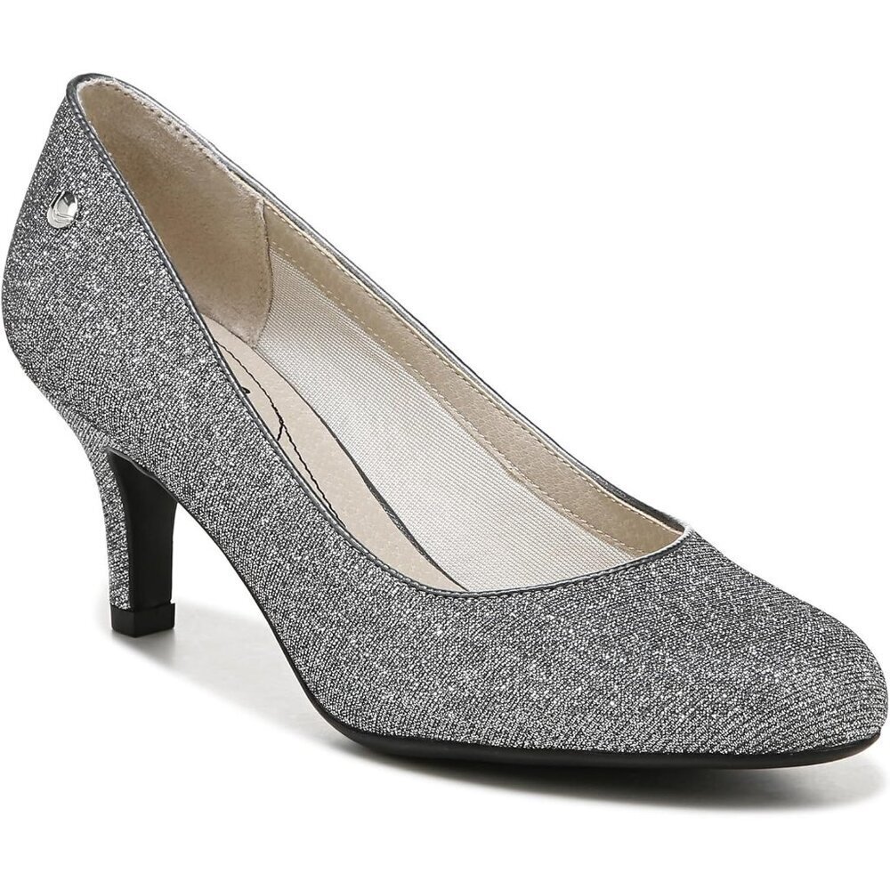LifeStride Women Pewter Polyurethane Closed Pointed Toes Kitten Heel Pumps